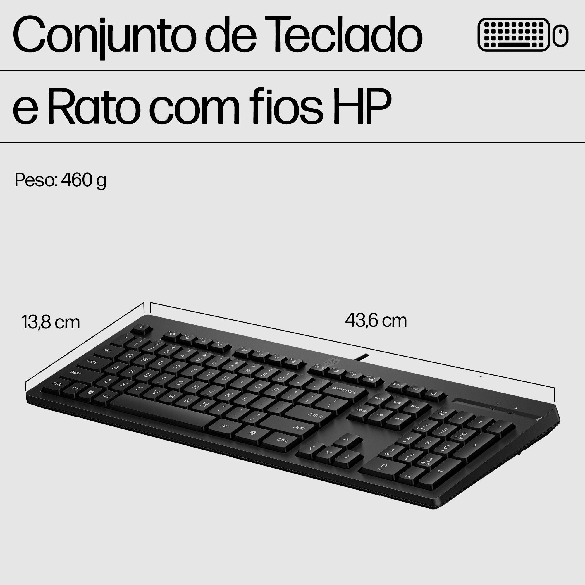 Conjunto de Teclado e Rato HP Combo 225 (Plunger - Tamanho completo - USB - Preto), miniatura 8