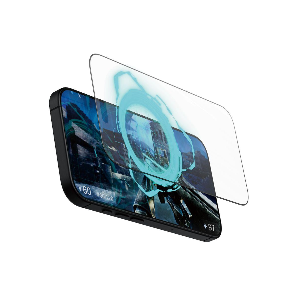 Película de Proteção de Ecrã PANZERGLASS Gaming para iPhone 16 Pro (Apple iPhone 16 Pro - Apple - Transparente com Moldura Preta)