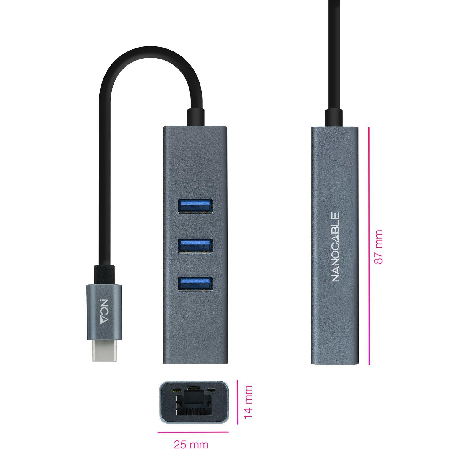 Hub USB-C NANOCABLE 10.03.0408 (15 cm - USB 2.0 - Cinzento) — miniatura 2