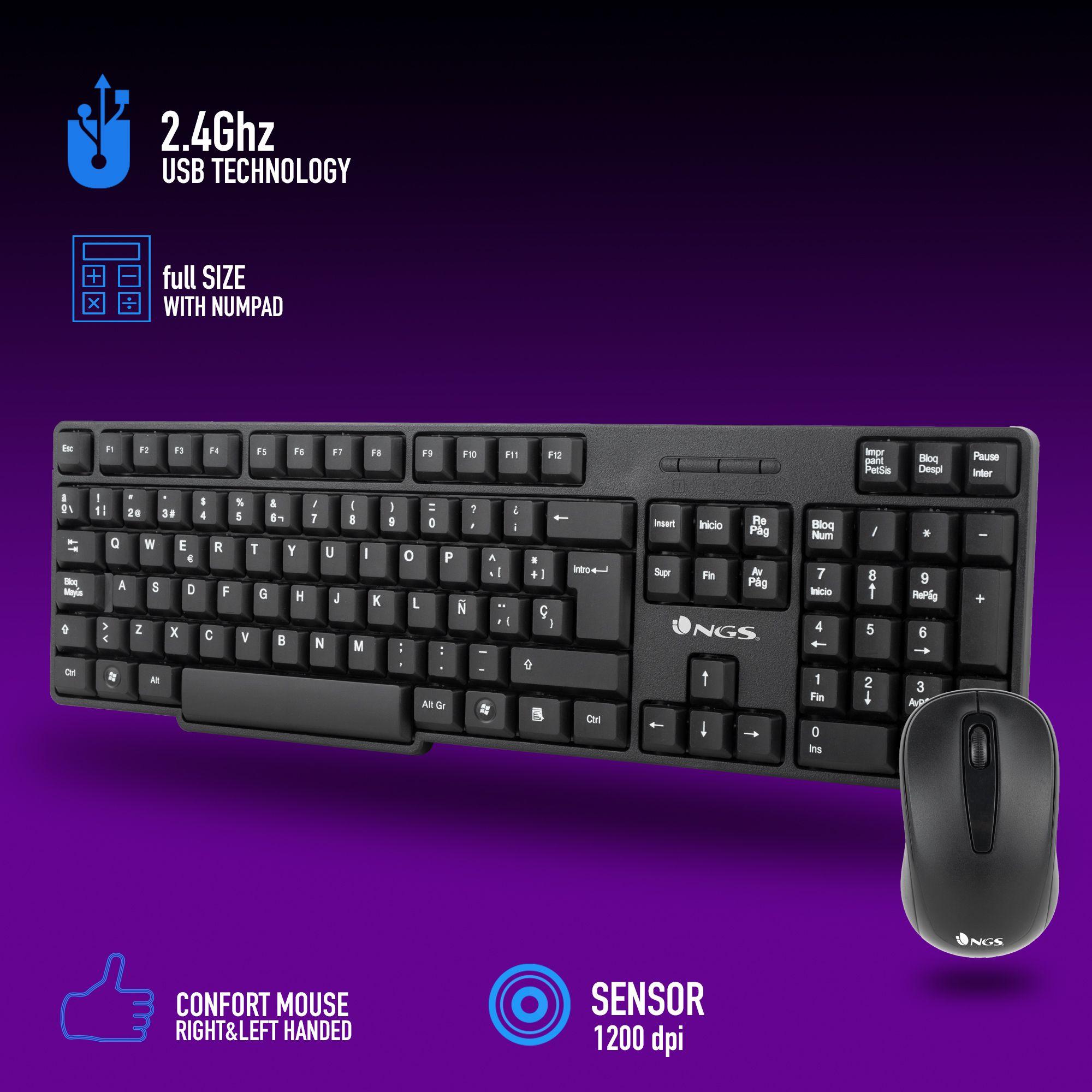 Teclado e Rato NGS Euphoria Kit (Espanhol - Tamanho completo - RF Wireless - Preto), miniatura 11