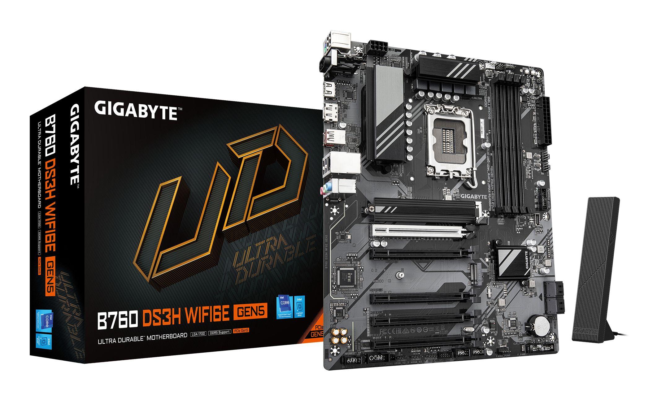 Motherboard GIGABYTE B760 DS3H WIFI6E GEN5 (LGA 1700 - ATX - Duplo canal - Castanho escuro)