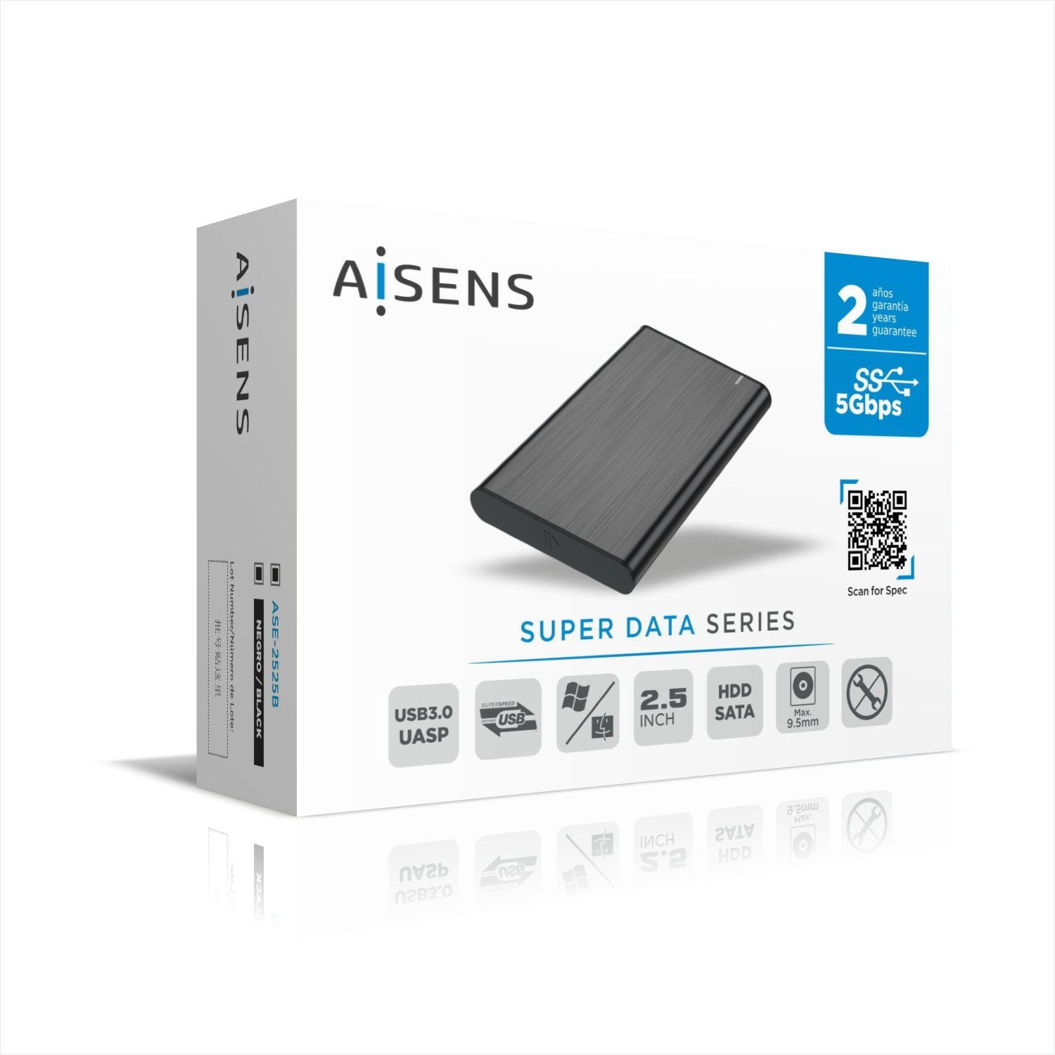 Caixa Externa para Discos AISENS ASE-2525B (2.5" - 4200 RPM / 5400 RPM / 7200 RPM - Preto) — miniatura 3