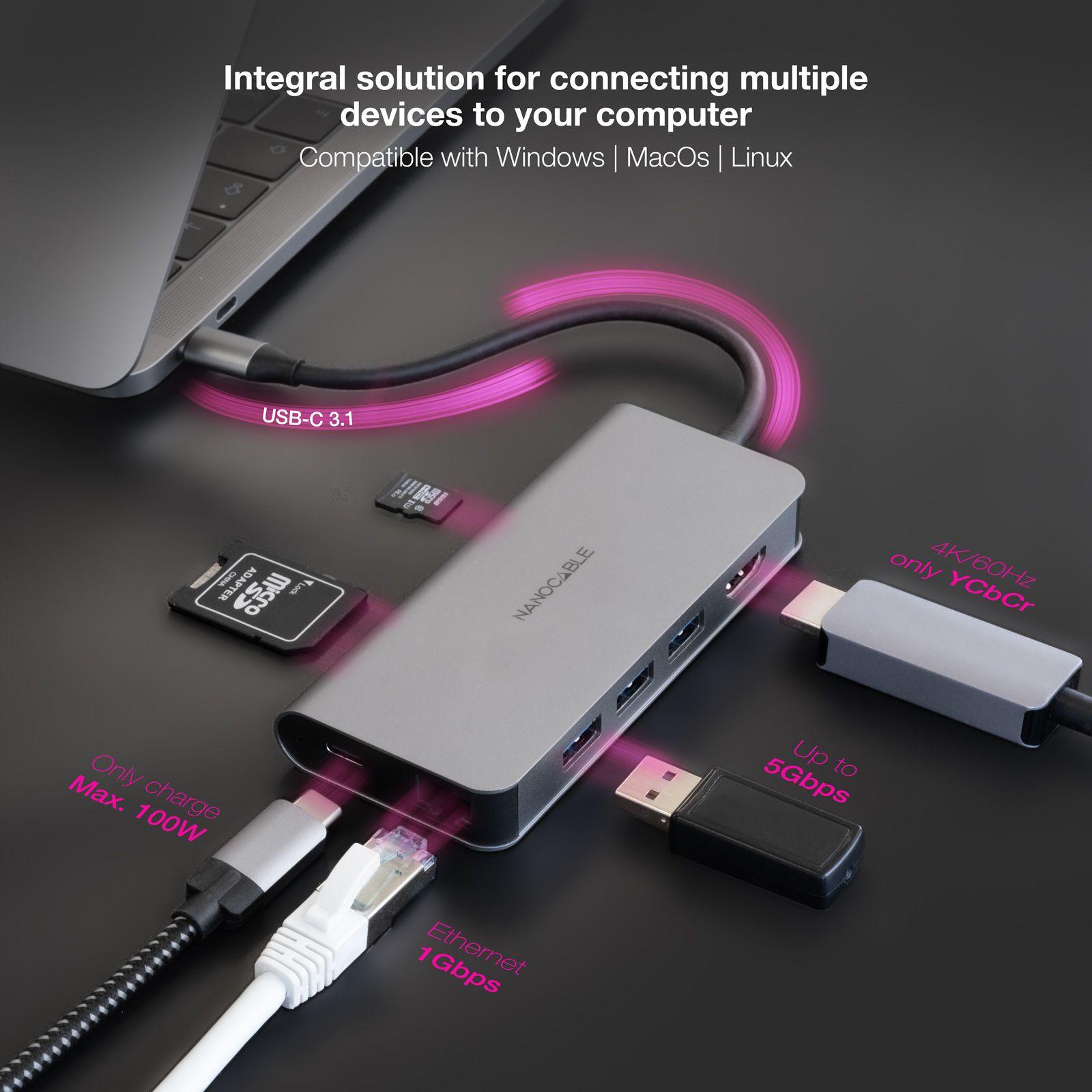 Hub USB-C NANOCABLE 10.16.4609 (0,18 m - Cinzento) — miniatura 5
