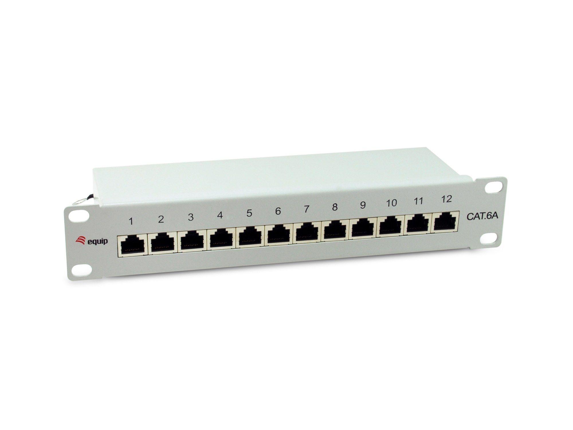 Patch Panel Blindado EQUIP 326523 (12 Portas RJ45 - Cat.6A - 10" - 1U - Cinzento Claro)