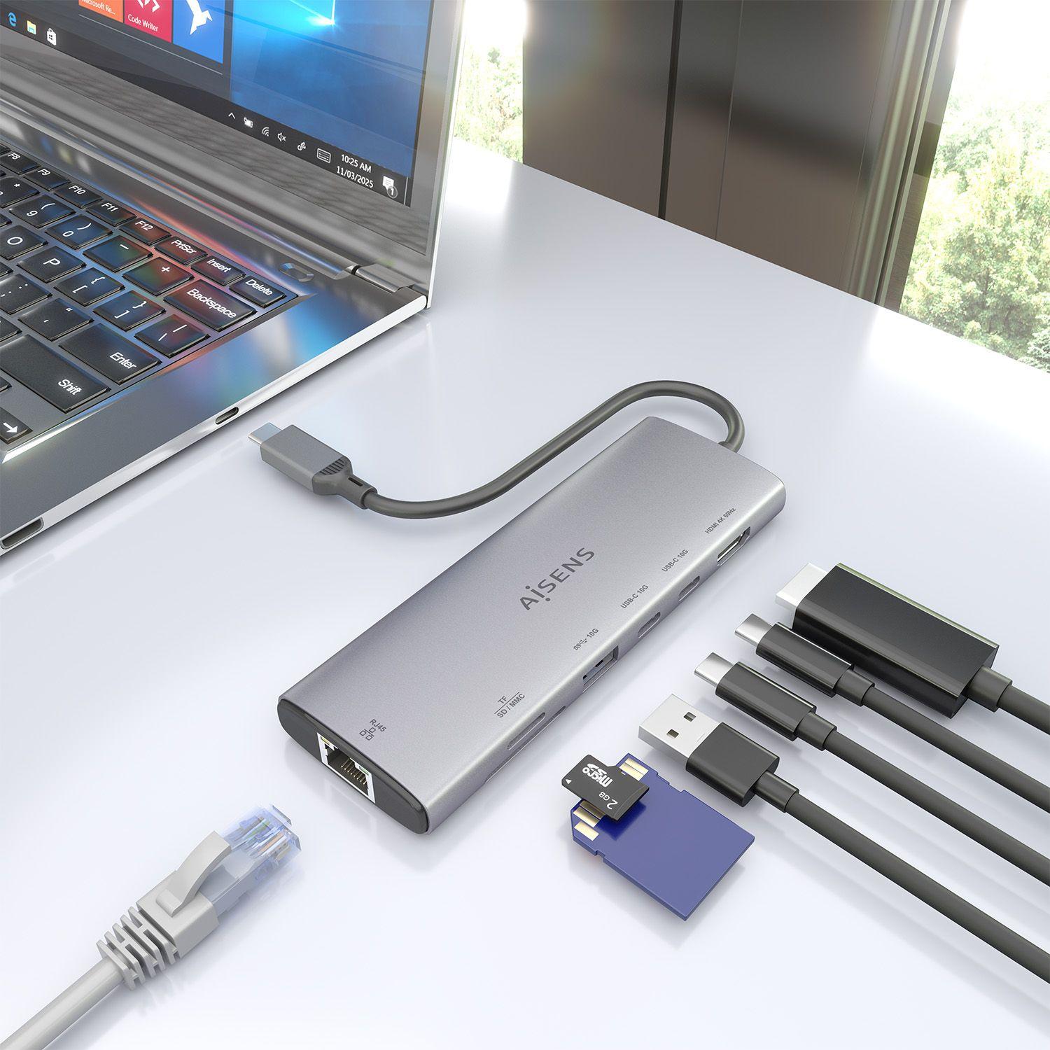 Hub USB-C AISENS ASUC-7P032-GR (0,2 m - Windows 10, Windows 11 - Cinzento), miniatura 6