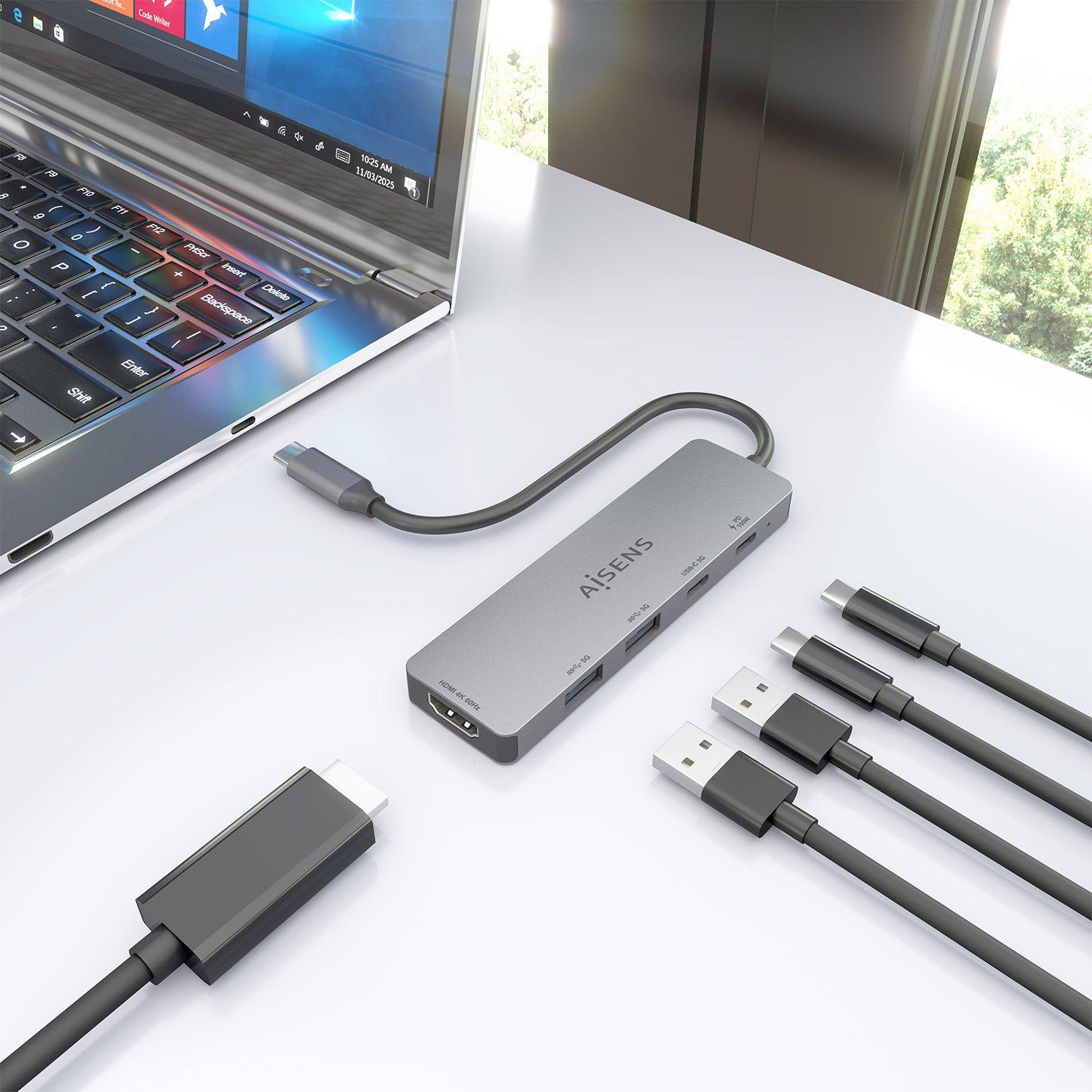 Dock USB-C AISENS ASUC-5P028-GR (0,15 m - Cinzento), miniatura 6