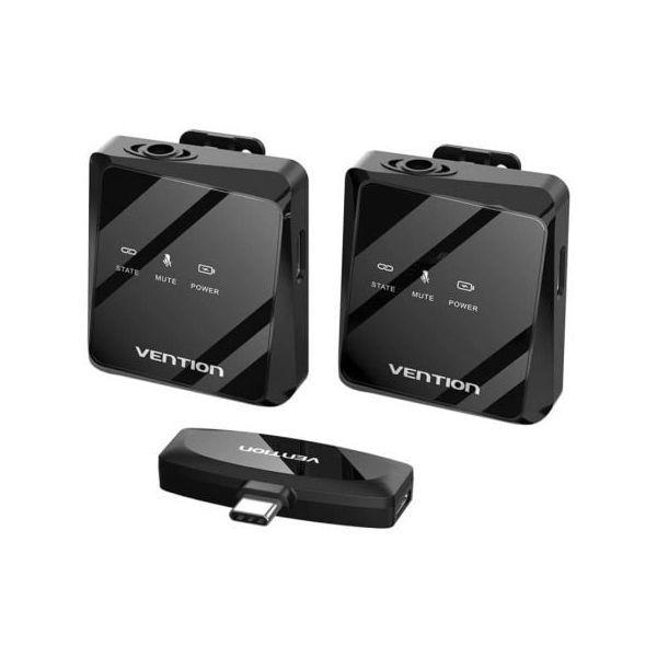 Microfone de Lapela Sem Fios VENTION NCBB0 (USB Tipo-A para USB Tipo-C - 32 kHz - 50 m - Preto) — miniatura 2