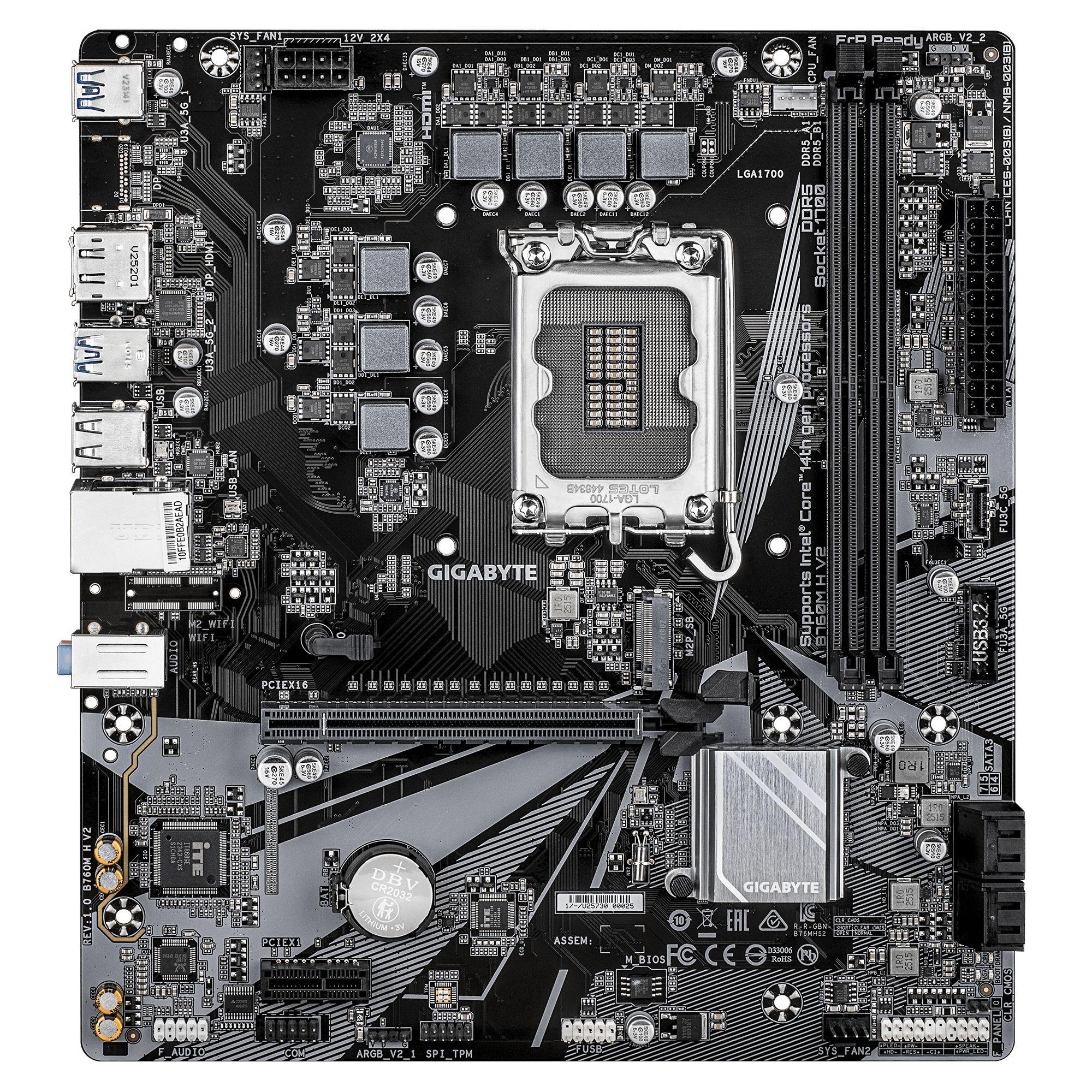 Motherboard GIGABYTE B760M H V2 (LGA 1700 - micro ATX - Duplo canal - Castanho escuro), miniatura 2