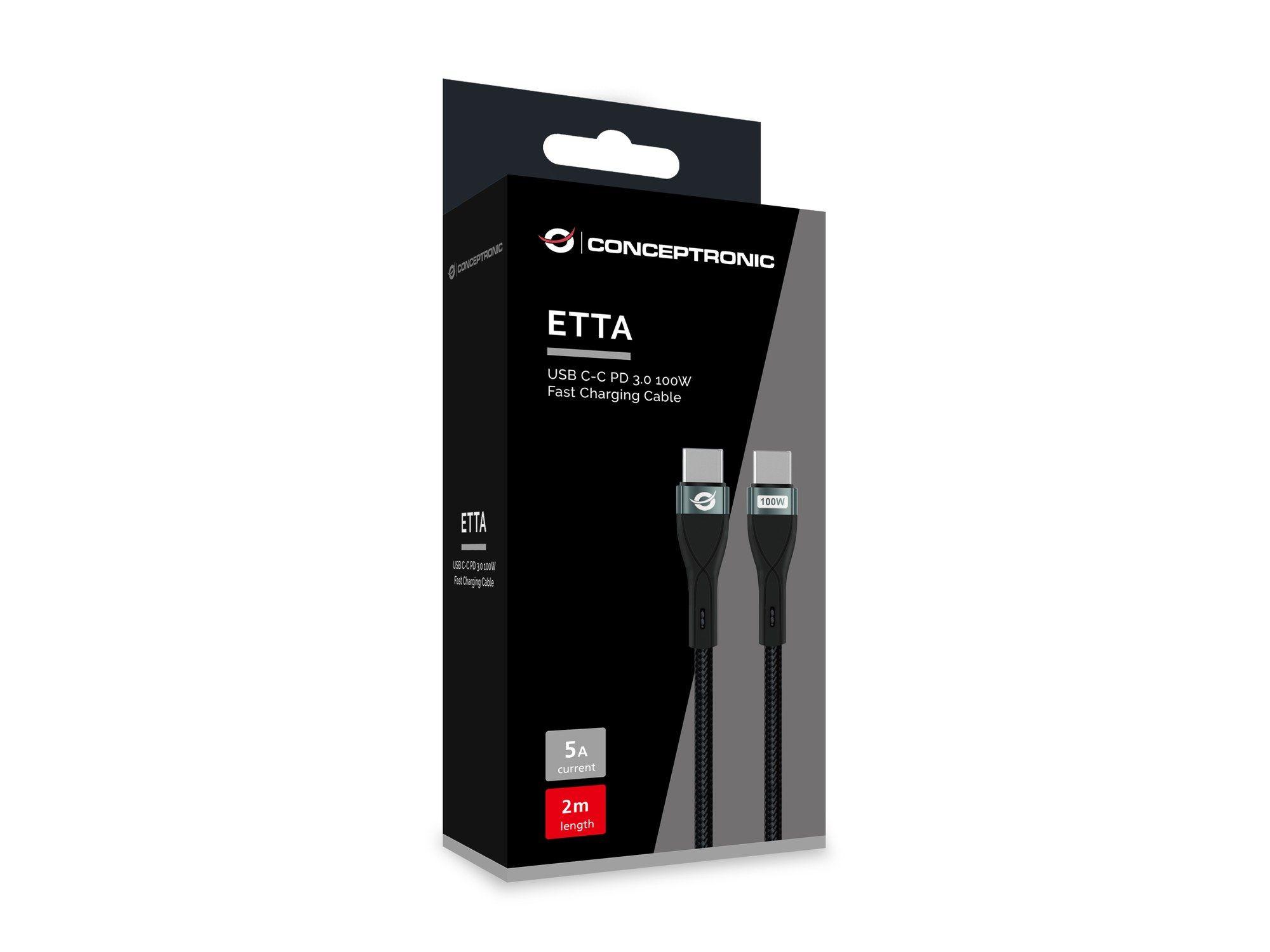 Cabo USB-C CONCEPTRONIC ETTA01B20 (2 m - USB C - Preto) — miniatura 4