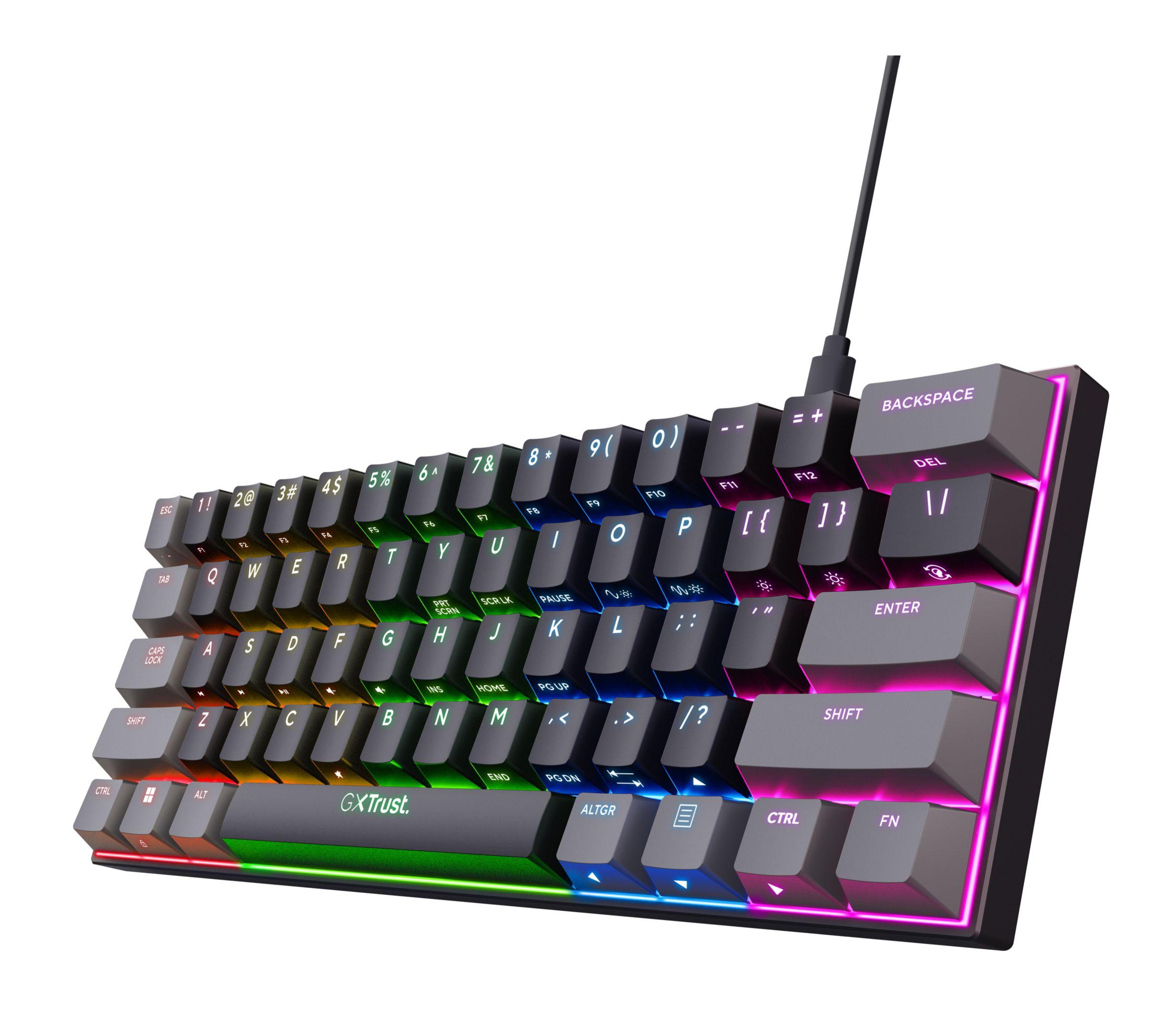 Teclado TRUST GXT 867 Acira (Inglês - Outemu Red - 60% - Preto)