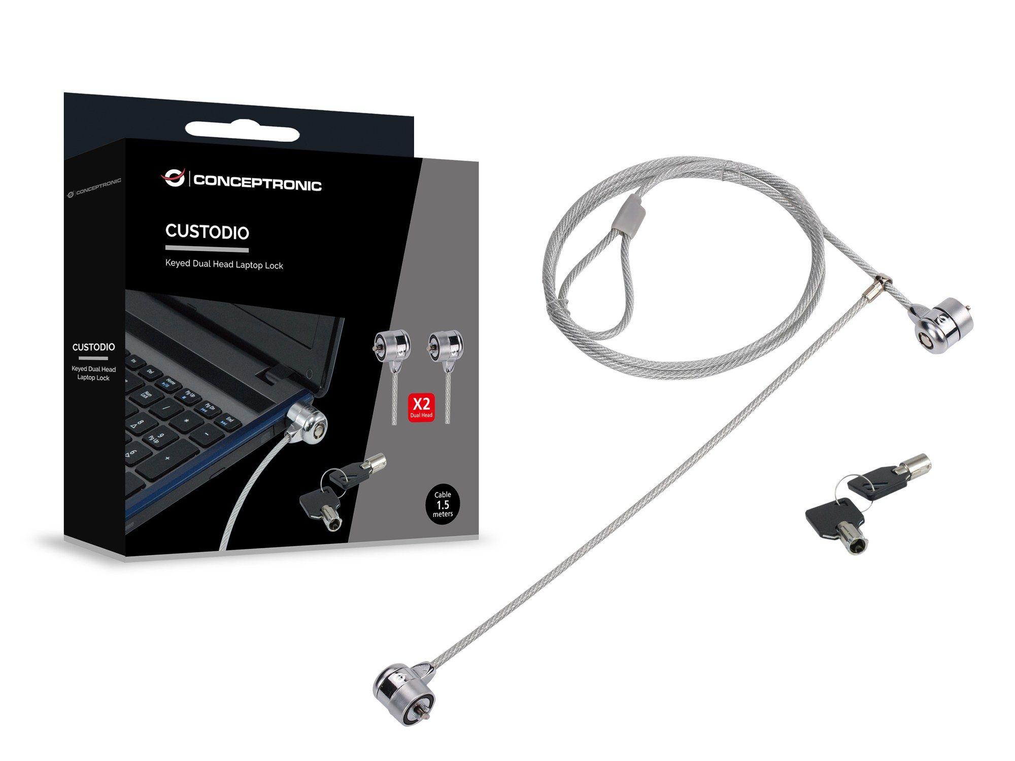 Cadeado de Segurança para Portátil CONCEPTRONIC CNBSLOCK15T (Cabo 1,5 m - Dupla Cabeça - Prateado), miniatura 4