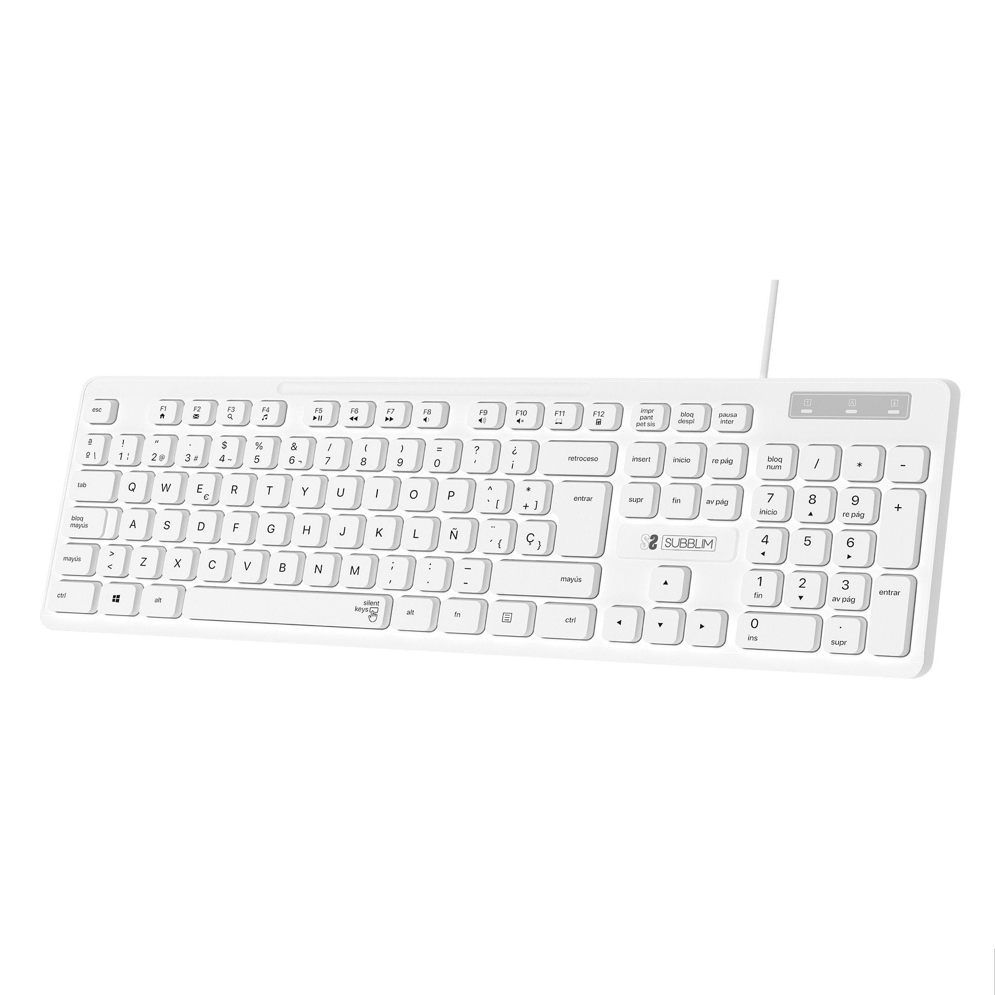 Teclado SUBBLIM Business Slim Silent (Espanhol - Membrana - Tamanho completo - Branco)