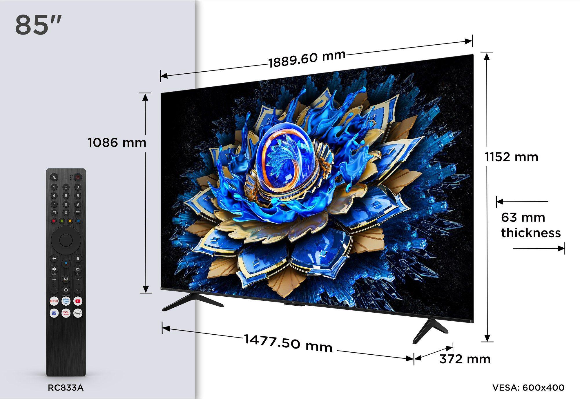 Televisão TCL TV 85T69C (85" - LCD com tecnologia QLED - 4K Ultra HD - Preto), miniatura 4