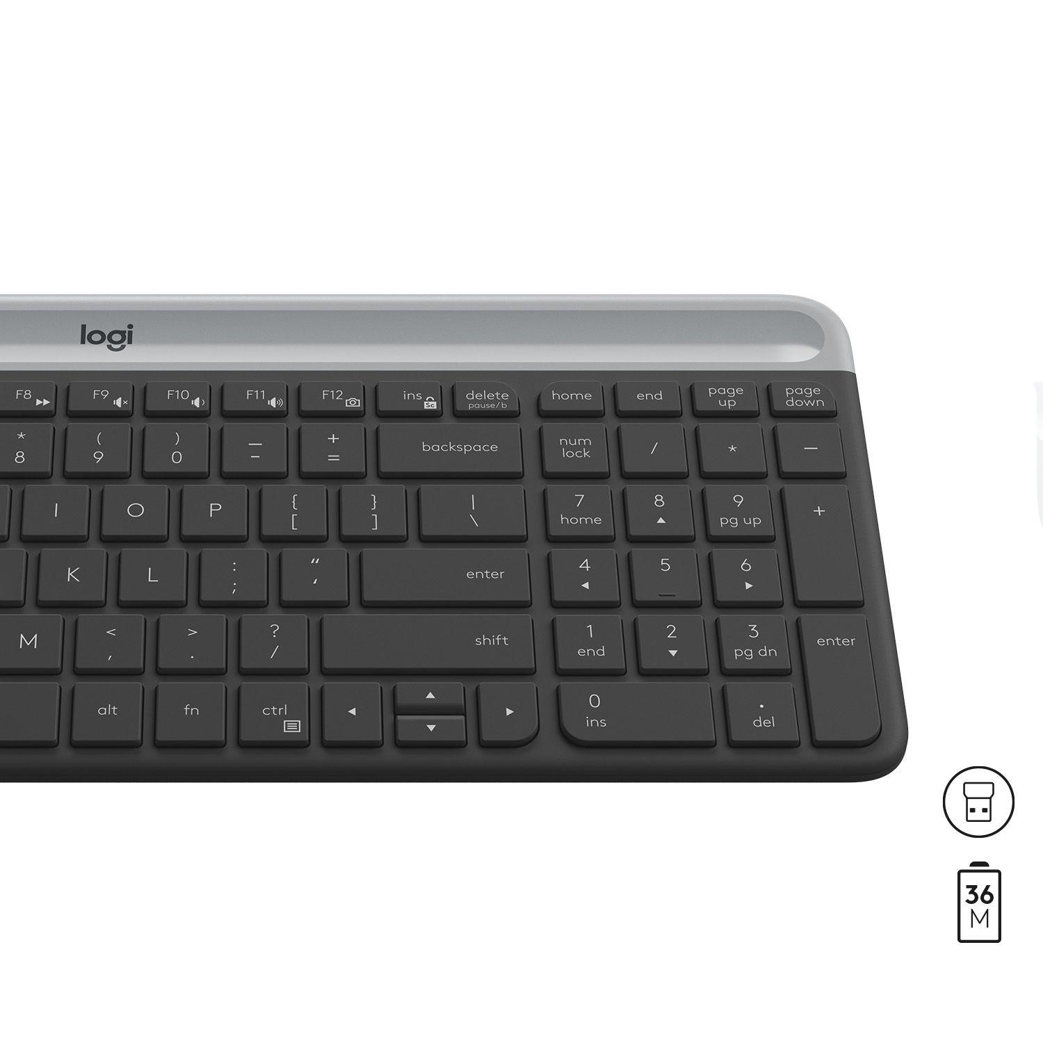 Conjunto de Teclado e Rato LOGITECH MK470 (Estados Unidos - Tamanho completo - RF Wireless - Grafite) — miniatura 6