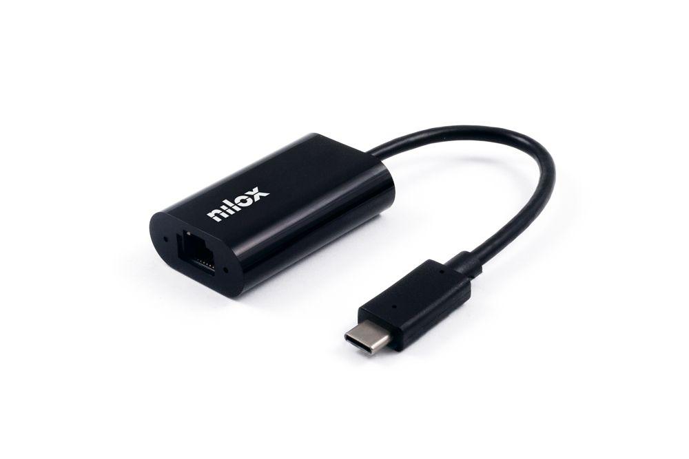 Adaptador de Rede USB-C para Ethernet RJ45 Gigabit NILOX NXADAP06 (USB Type-C - PC/portátil - Preto)