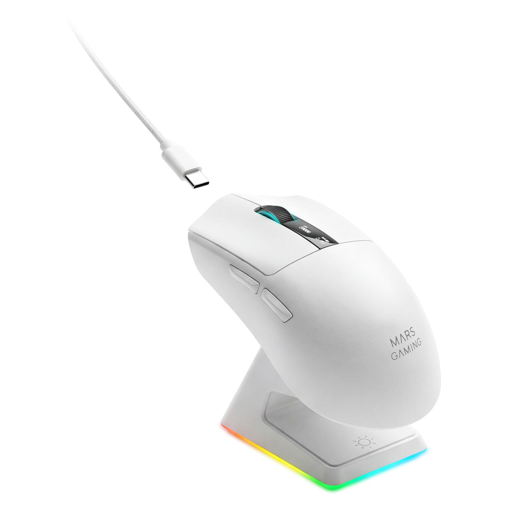 Rato Gaming Sem Fios MARS GAMING MMW-Elite (Mão direita - Branco)