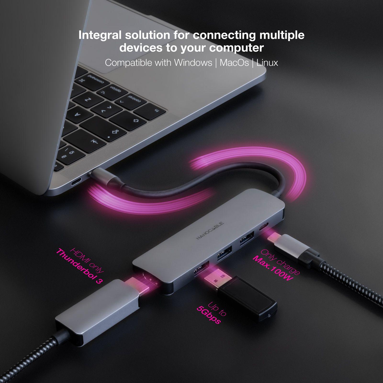 Hub USB-C NANOCABLE 10.16.4605 (0,18 m - Cinzento), miniatura 4