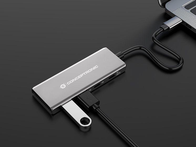 Hub USB-C CONCEPTRONIC HUBBIES15G (0,25 m - Cinzento) — miniatura 3