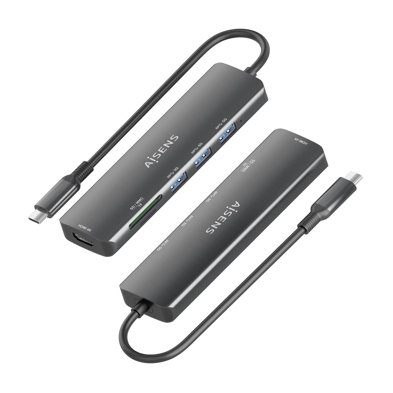 Hub USB-C AISENS ASUC-6P024-GR (0,15 m - Cinzento), miniatura 3