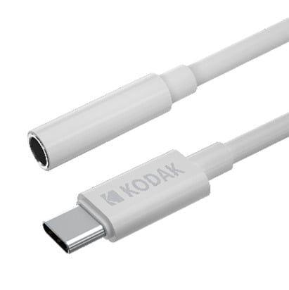 Adaptador de Áudio KODAK CAT30425859 (12 cm - Jack de 3,5 mm fêmea - USB-C macho - Branco)
