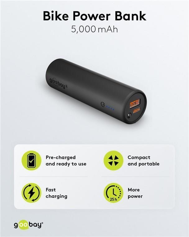 Powerbank para Bicicleta GOOBAY Bike-Powerbank 5.0 (USB Tipo-C - Preto)