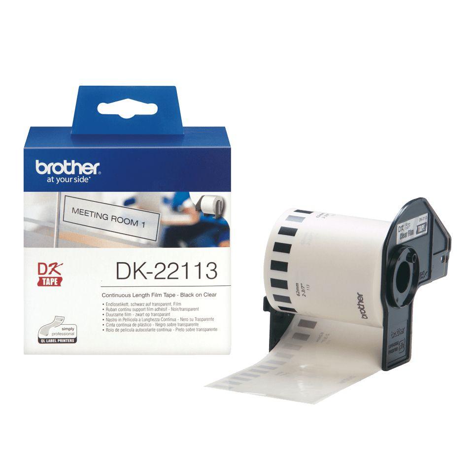 Fita Contínua para Etiquetas BROTHER DK-22113 (Preto sobre Transparente)