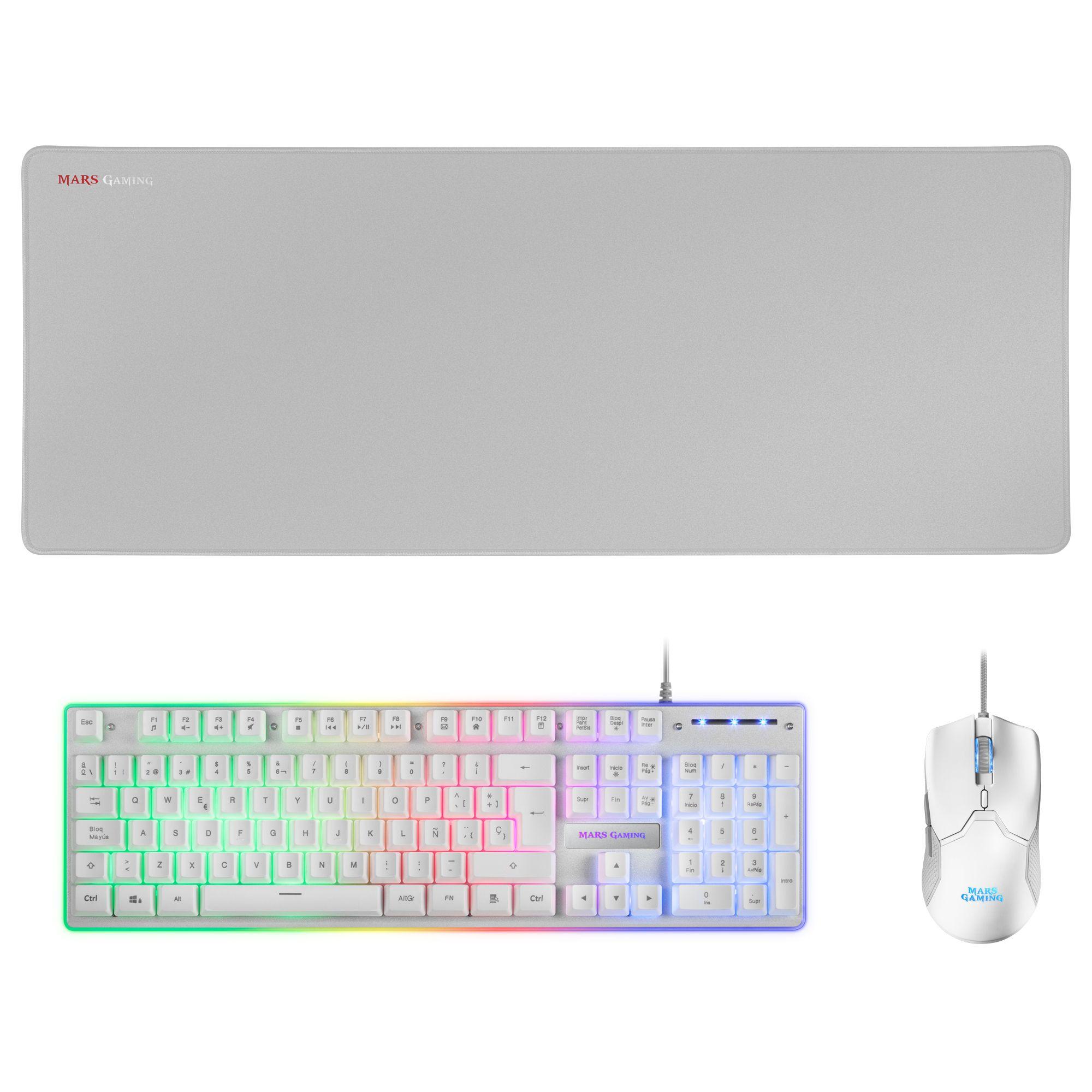 Conjunto Teclado, Rato e Tapete MARS GAMING MCPXWES (Espanhol - Interruptor de membrana - Tamanho completo - Branco)