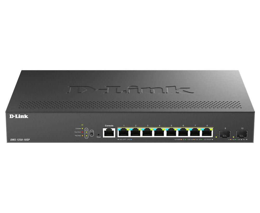 Switch Gerido D-LINK DMS-1250-10SP/E (2,5G Ethernet - 100/1000/2500 Mbit/s - 80 Gbit/s - Preto)