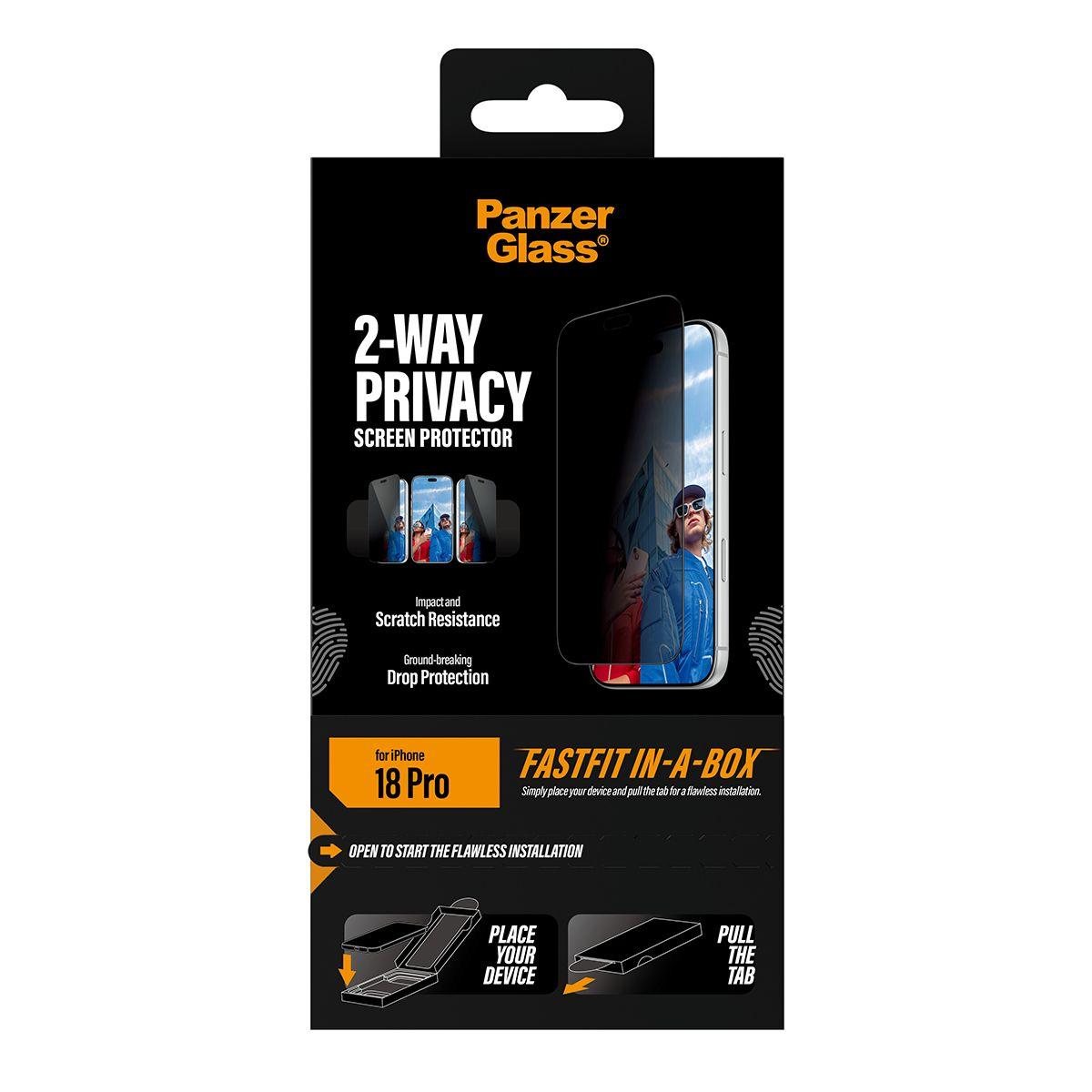 Película de Privacidade PANZERGLASS 2-Way Privacy iPhone 18 Pro Ultra-Wide Fit FASTFIT IN-A-BOX (Apple iPhone 18 Pro - Transparente), miniatura 3