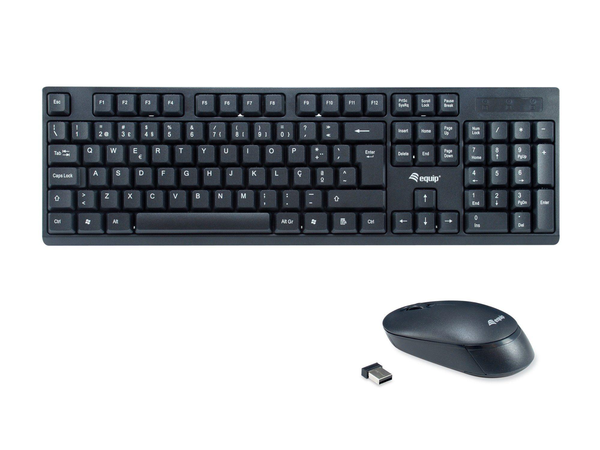 Conjunto Teclado e Rato Sem Fios EQUIP 245222 (Português - Tamanho completo - RF Wireless - Preto)