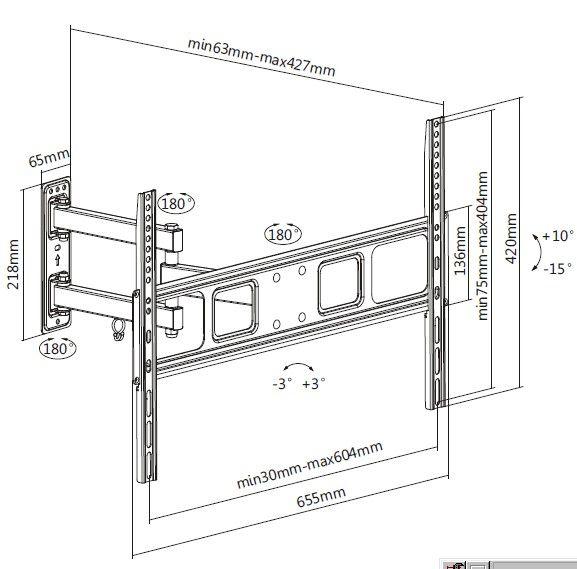 Suporte de Parede Articulado para Televisão EQUIP 650342 (37"-70" - VESA 600 x 400 mm - 35 kg - Preto), miniatura 7