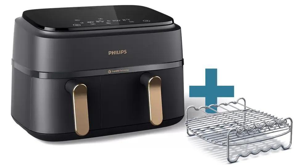 Fritadeira de Ar Quente Dupla PHILIPS 3000 Series NA352/04 (2750 W - 200 °C - 40 °C - Preto e Cobre)