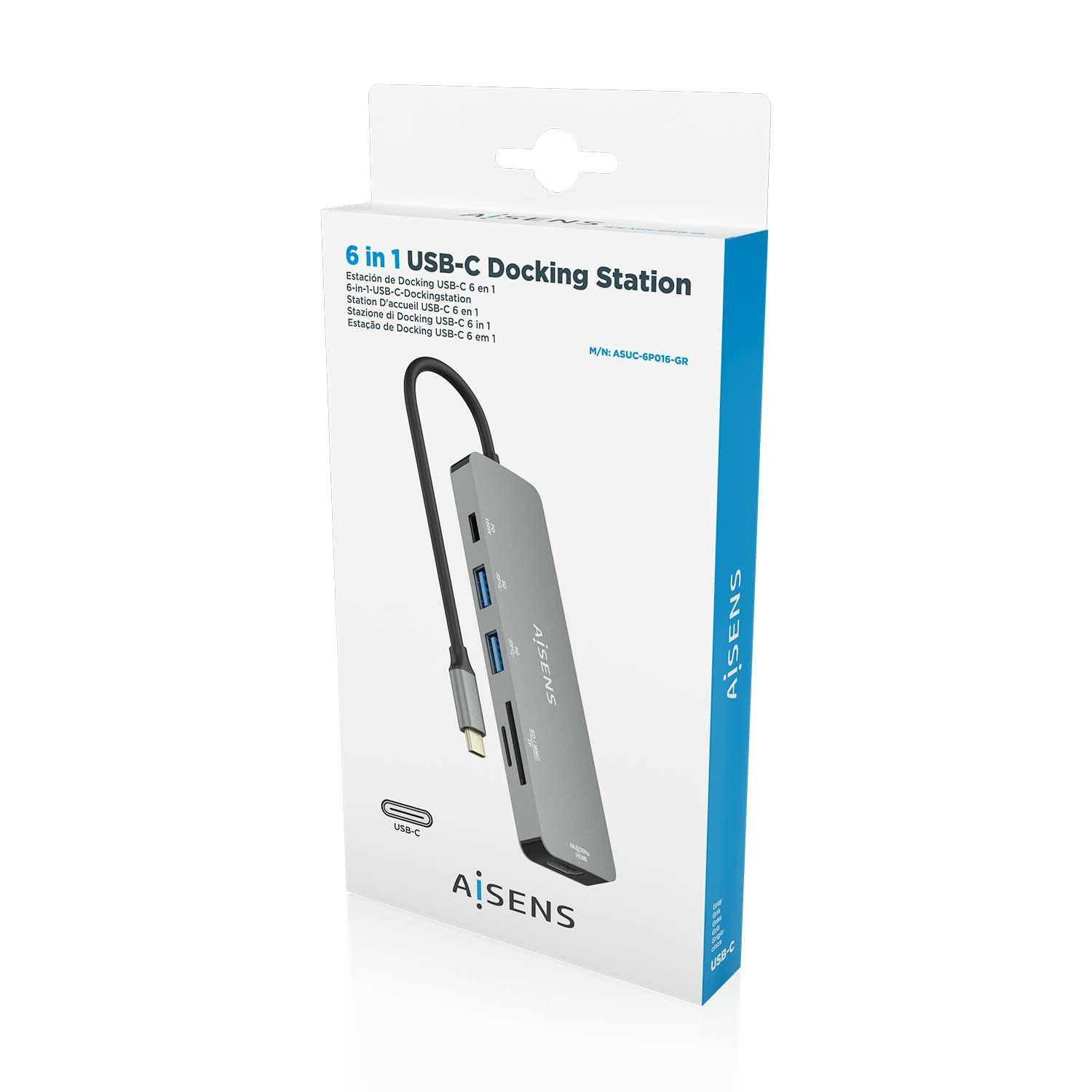 Hub USB-C AISENS ASUC-6P016-GR (0,15 m - Cinzento), miniatura 7