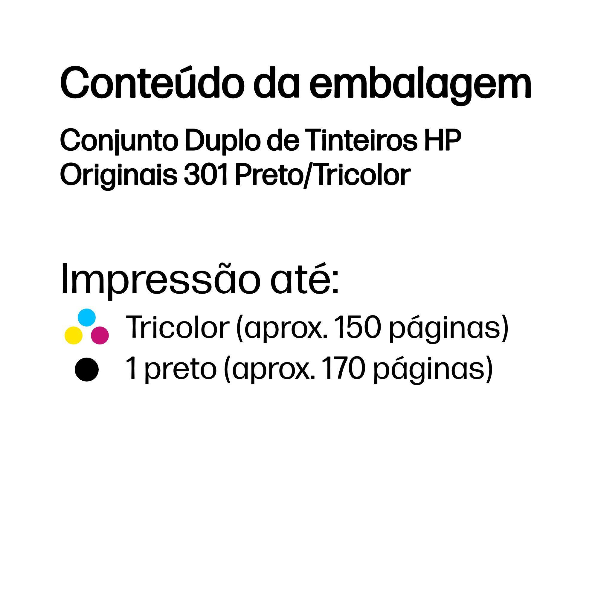 Tinteiros HP 301 (170 páginas - Preto e Tricolor), miniatura 3