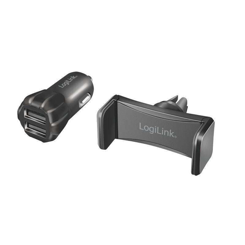 Carregador de Isqueiro USB com Suporte para Telemóvel LOGILINK PA0203 (10 W - Preto)