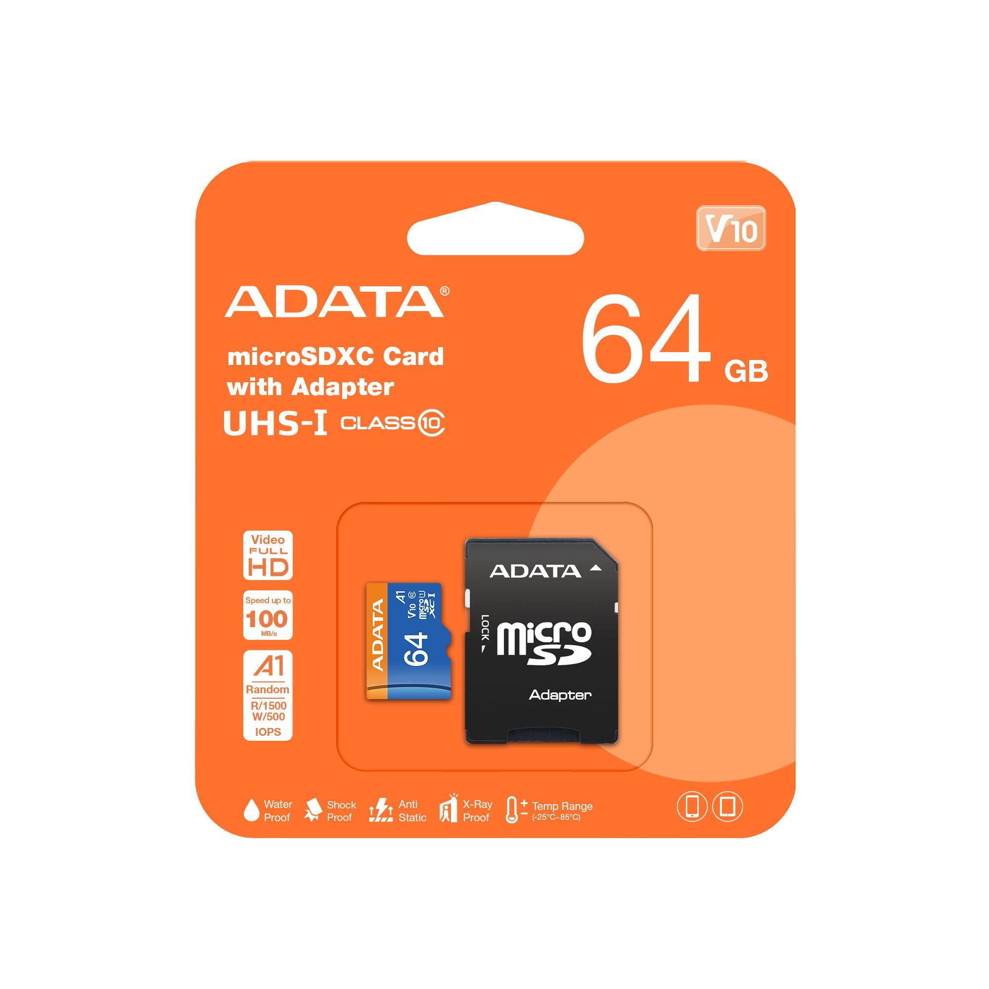 Cartão de Memória ADATA Premier (64GB - Classe 10 - 85 MB/s - Preto e Azul)