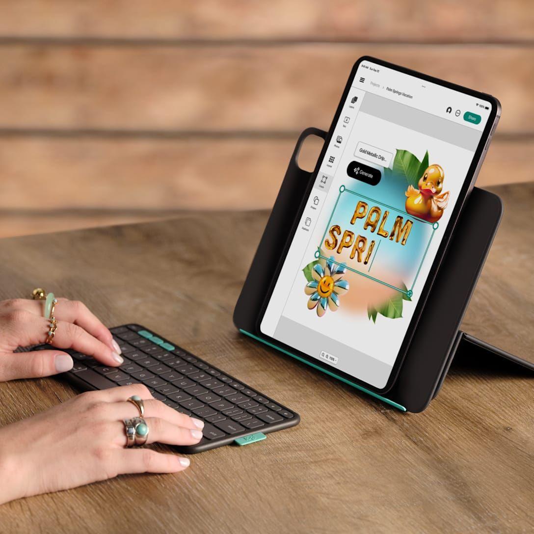 Teclado LOGITECH Flip Folio (Alemão - Bluetooth - Sem fios - Grafite) — miniatura 2