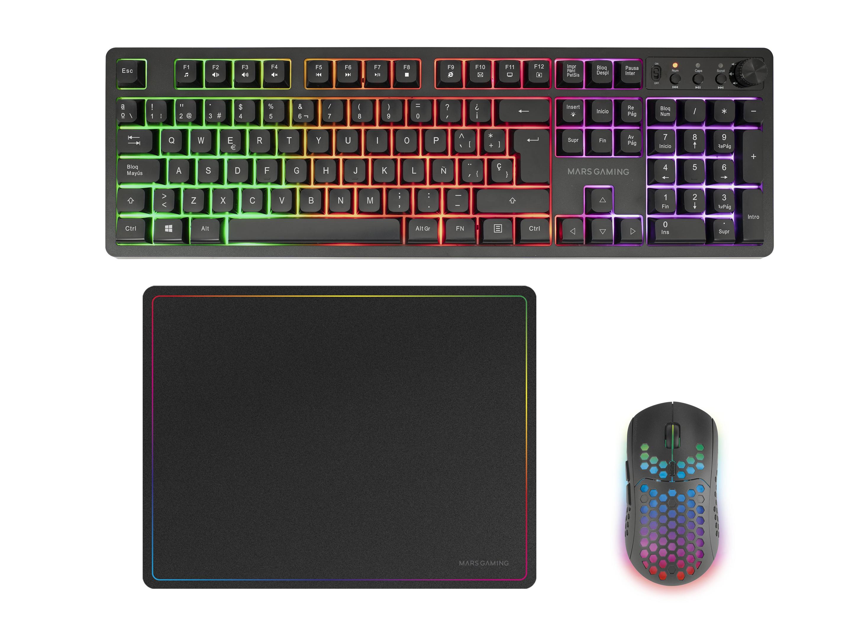 Conjunto de Teclado, Rato e Tapete MARS GAMING MCPWXES (Espanhol - Interruptor de membrana - Tamanho completo - Preto)