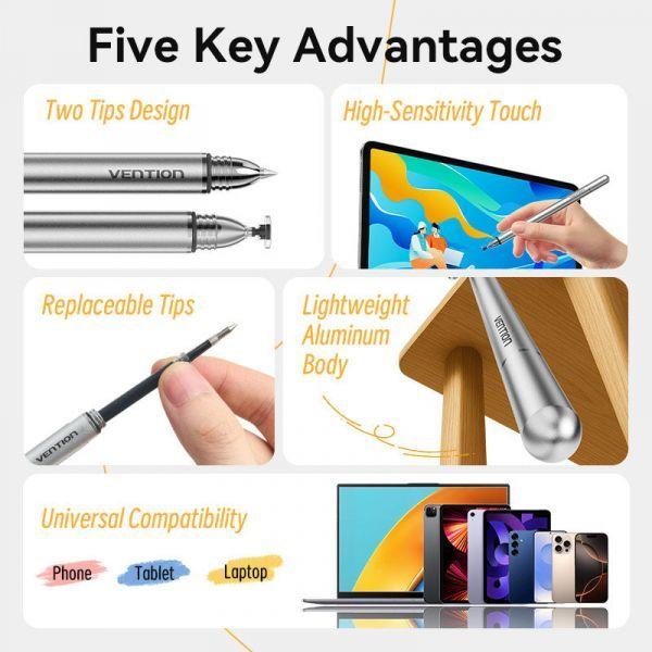 Caneta Stylus VENTION KQMH0 (Android e Apple - Cinza) — miniatura 3