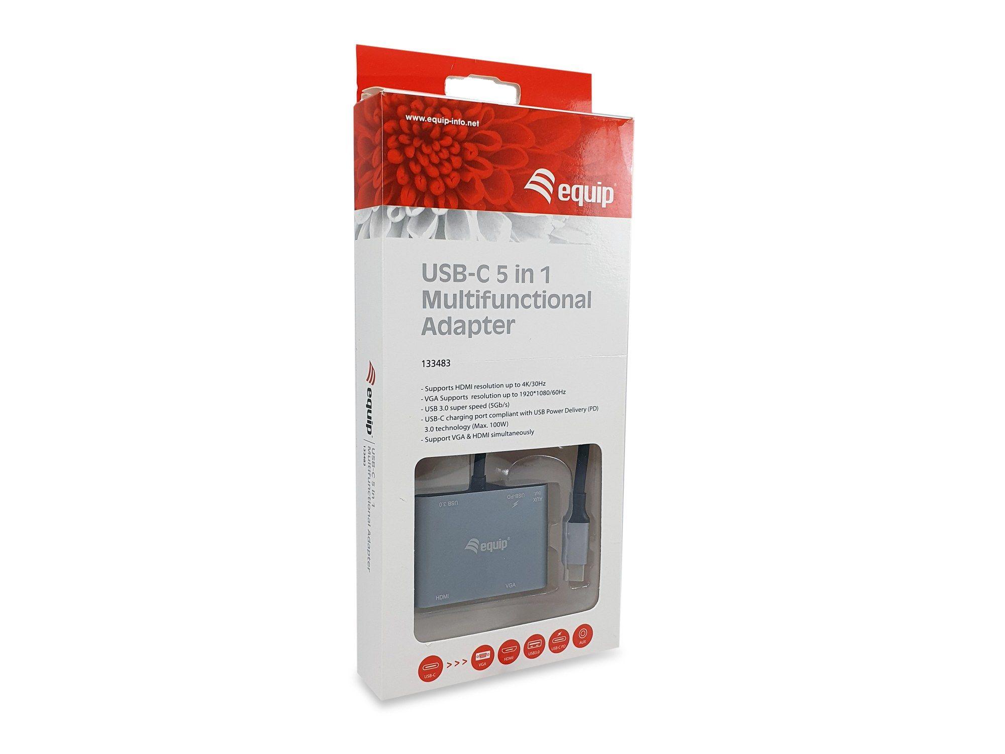 Adaptador Multiporta USB-C EQUIP 133483 (0,15 m - Preto e Cinzento), miniatura 4