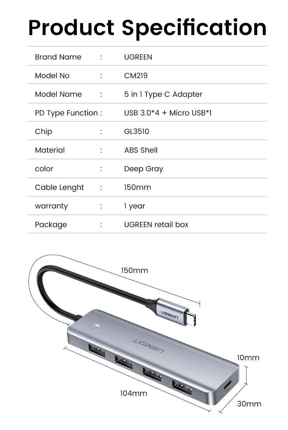 Hub USB-C UGREEN 70336 (0,15 m - Prateado) — miniatura 12
