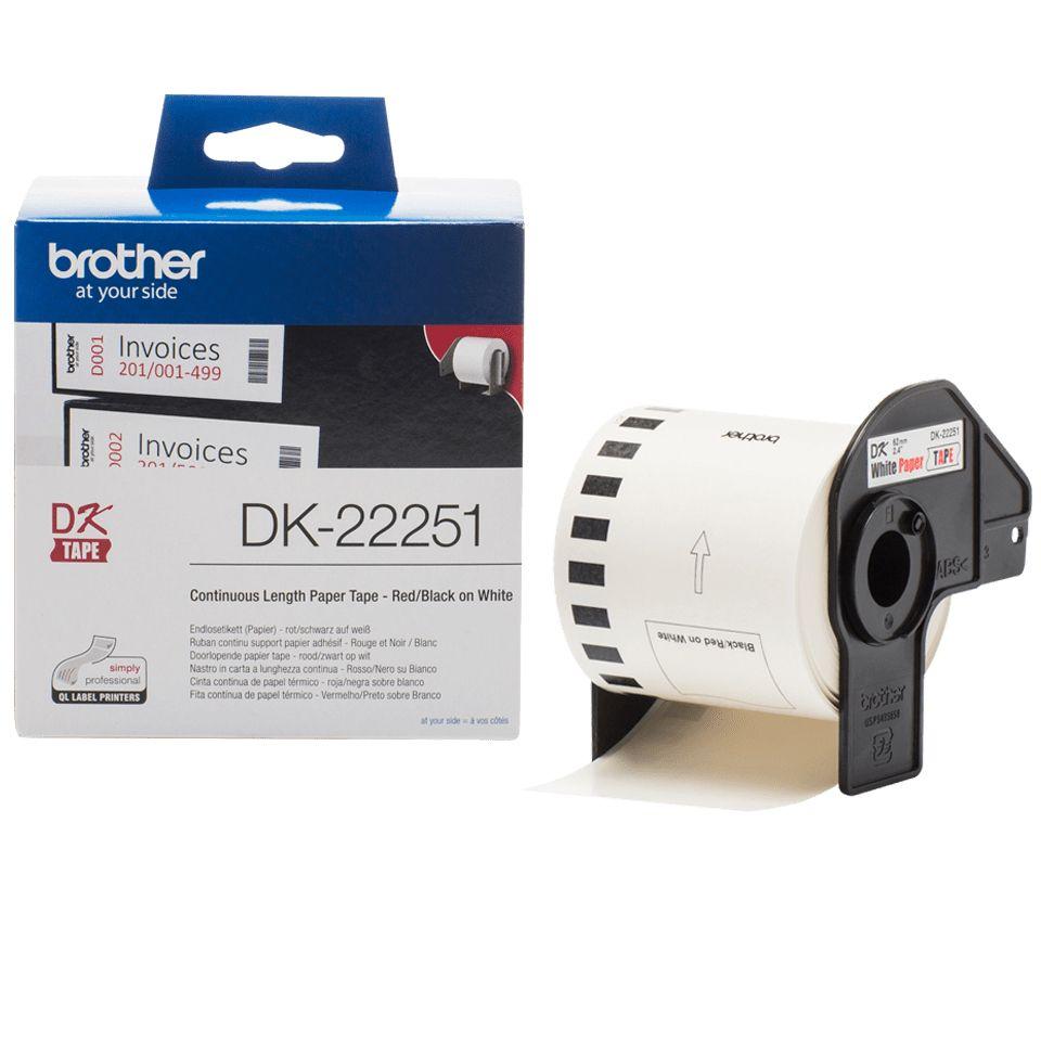 Fita Contínua de Impressão BROTHER DK-22251 (QL-800, QL-810W, QL-820NWB - Preto e Vermelho sobre Branco)