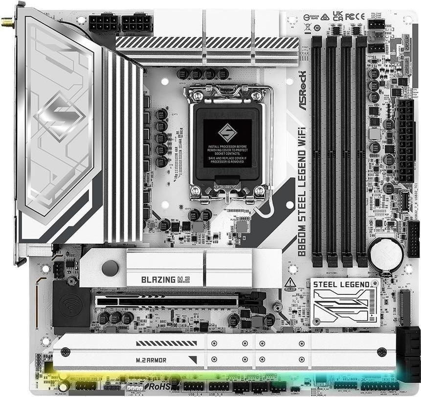 Motherboard ASROCK B860M Steel Legend WiFi (LGA 1851 (Socket V1) - Intel Core Ultra - micro-ATX - Branco)