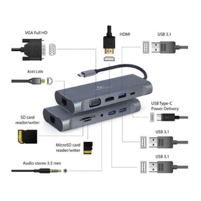 Adaptador USB-C Multiporta GEMBIRD A-CM-COMBO7-01 (0,15 m - Cinzento) — miniatura 4