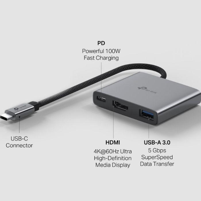 Hub USB-C TP-LINK UH3020C (0,18 m - USB Type-C - Cinzento) — miniatura 3