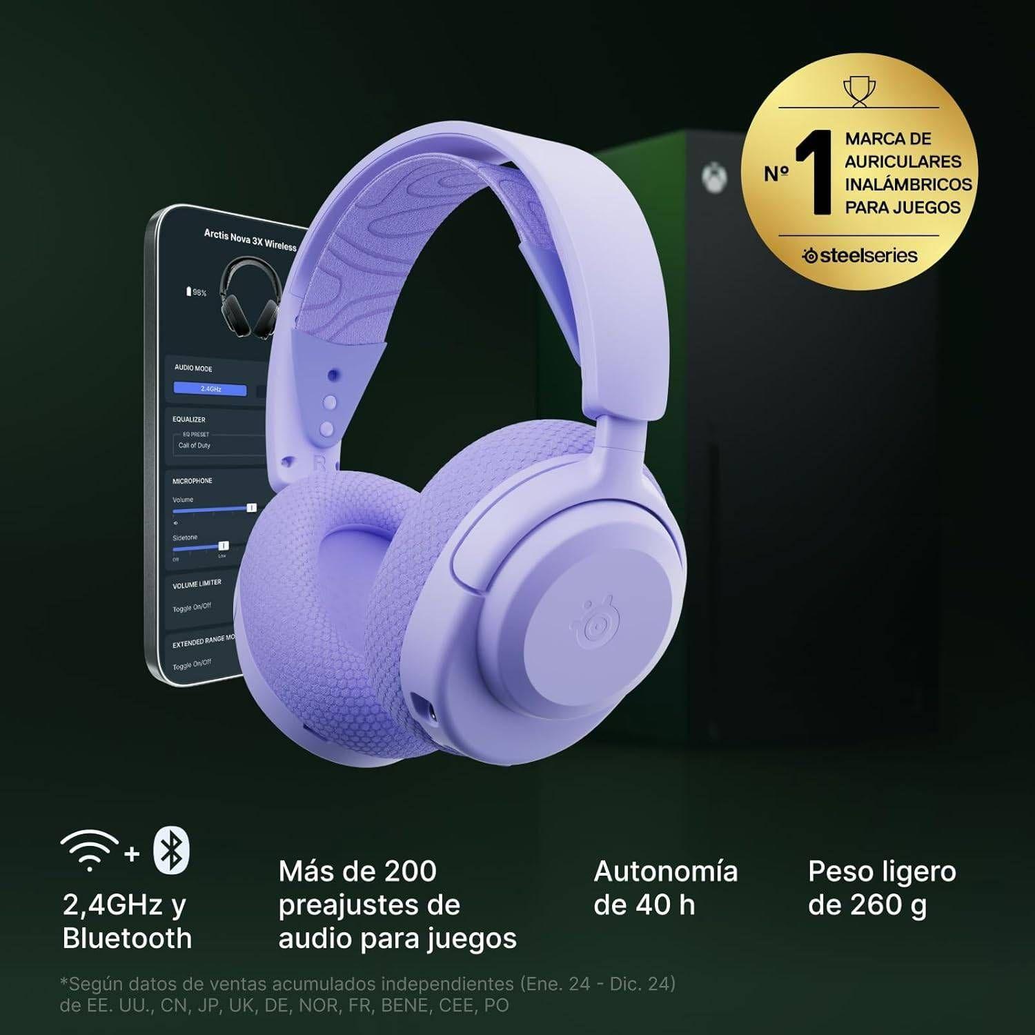 Headset Sem Fios STEELSERIES Arctis Nova 3X Wireless (Binaural - Sem fios - Circum-aural - Lavanda), miniatura 3