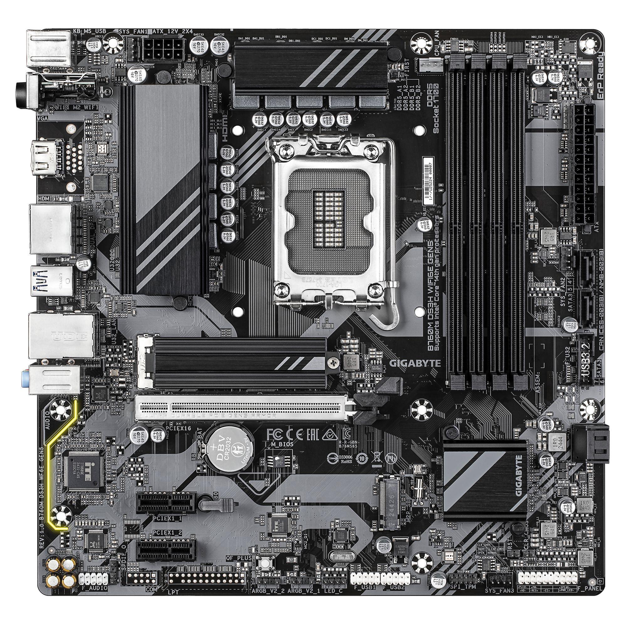 Motherboard GIGABYTE B760M DS3H WIFI6E GEN5 (LGA 1700 - micro ATX - DDR5-SDRAM - Castanho escuro), miniatura 2