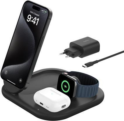 Carregador Sem Fios 3 em 1 BELKIN BoostCharge WIZ029VFBK (USB Type-C para USB Type-C - USB-C para USB-C - Preto)