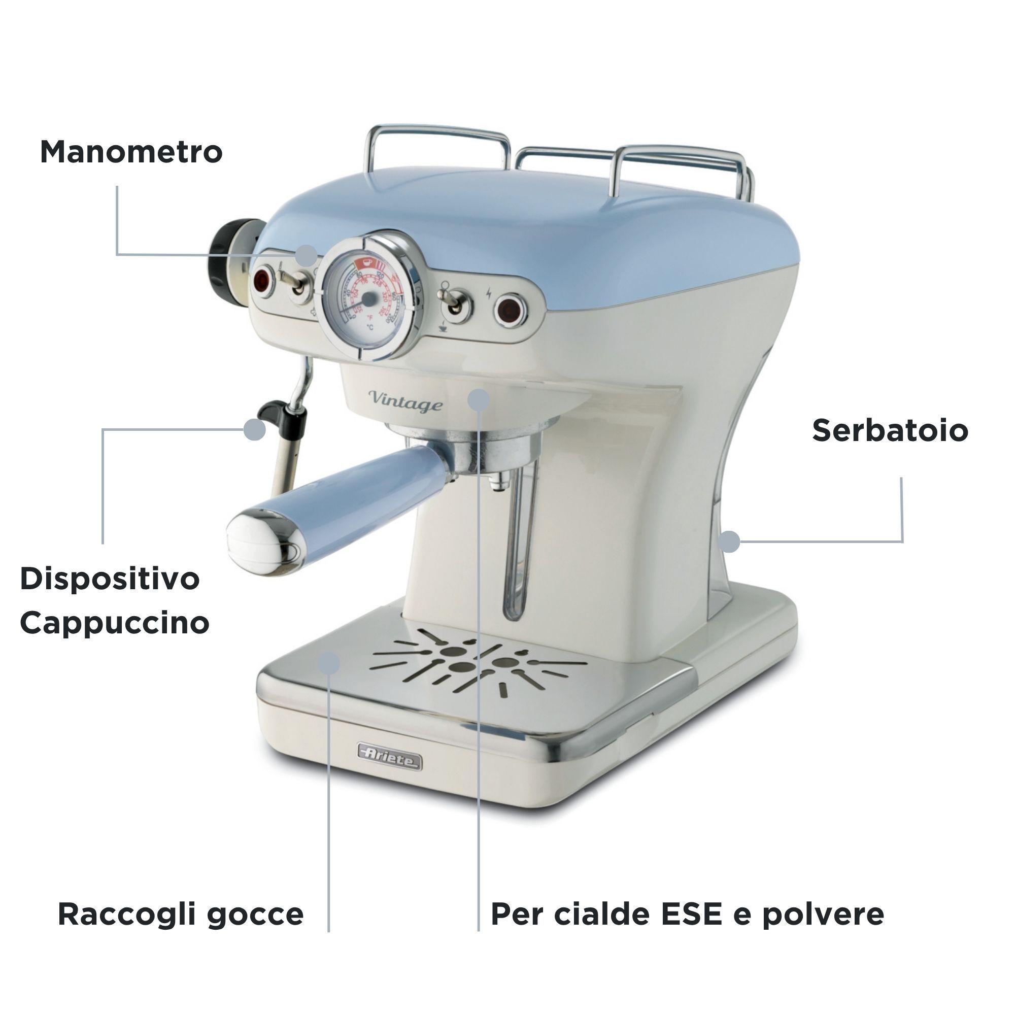 Máquina de Café Expresso ARIETE Vintage 1389 (Café moído, doses individuais - 850 W - 15 bar - Azul Claro), miniatura 3