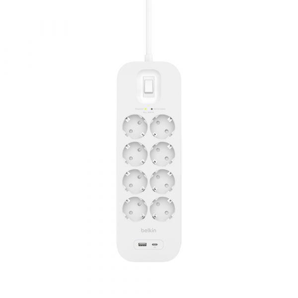 Bloco de Tomadas com Proteção contra Sobretensões BELKIN SRB003VF2M-V2 (1 USB-A, 1 USB-C - Tipo E - Branco) — miniatura 2